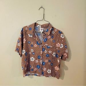 NWT Floral and Checkered Button Front Top